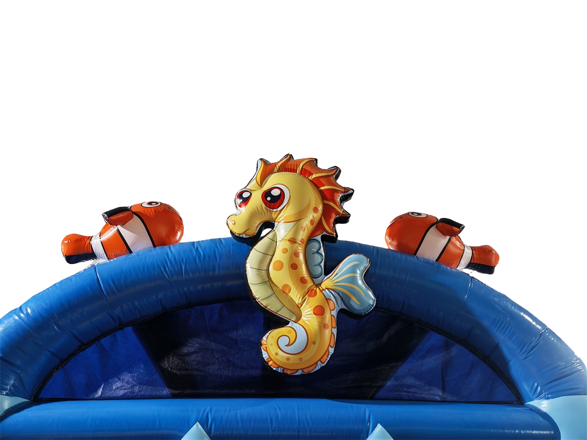 Springkussen seaworld - met glijbaan en dak - 5x5 m 