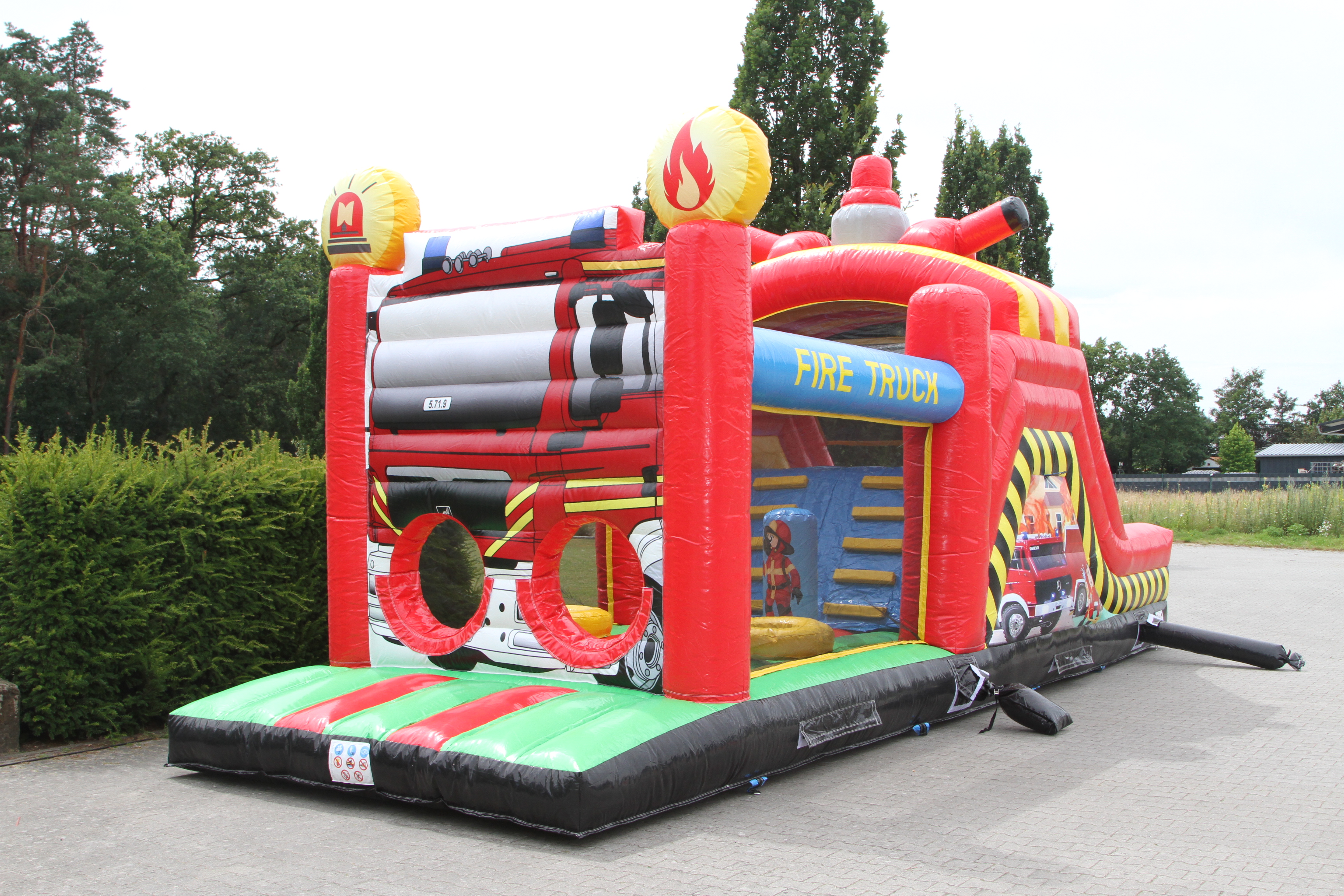 Stormbaan brandweer met glijbaan - 10x3,1x5m