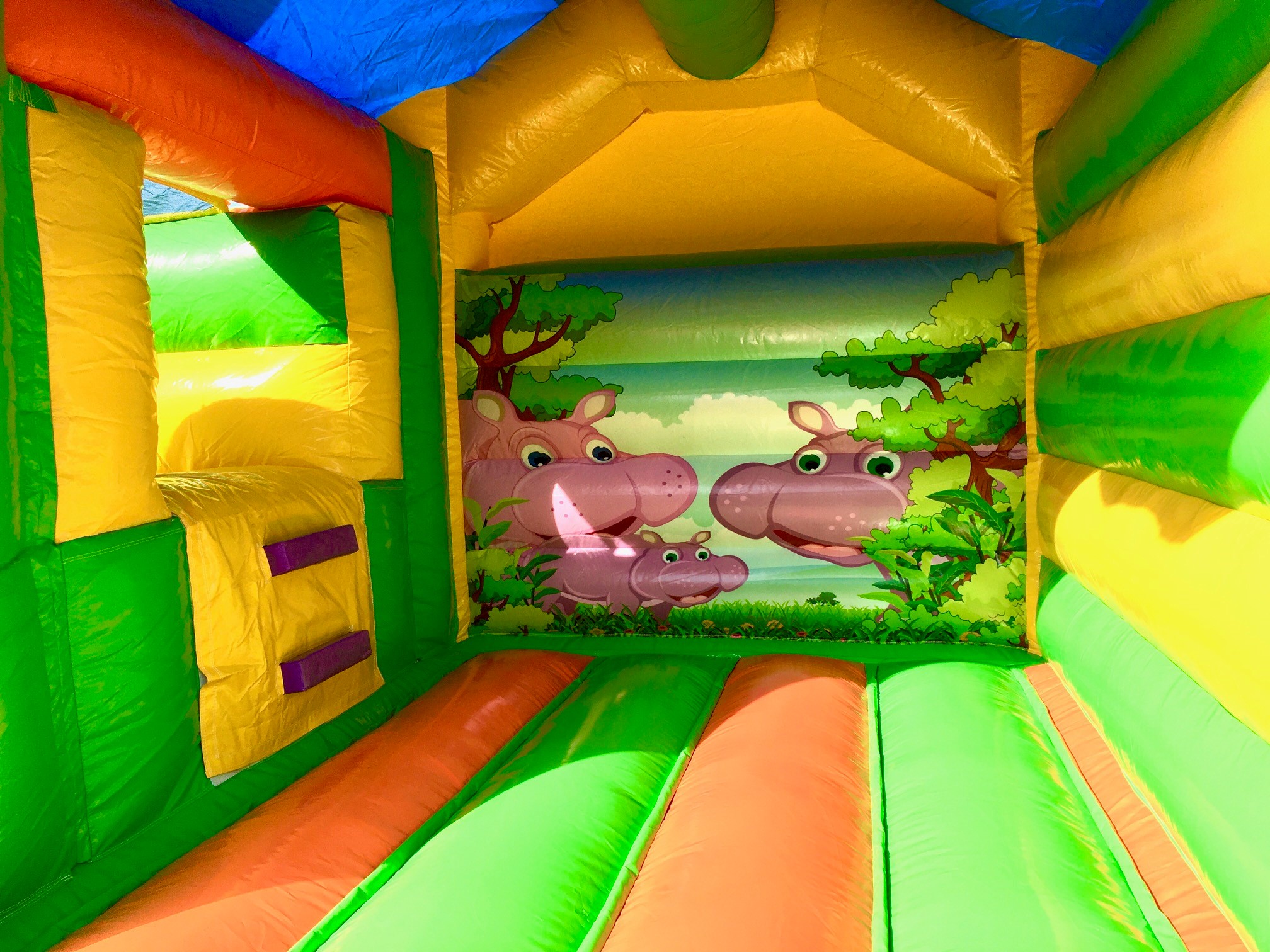 Springkussen Nijlpaard met glijbaan en dak - 5x4,5m 