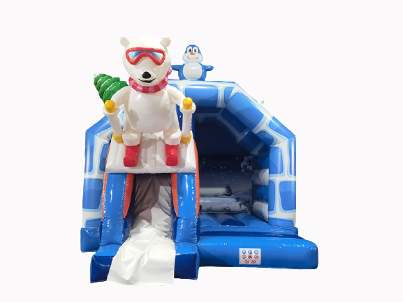 Springkussen 5x4 m - IJsbeer met glijbaan voor