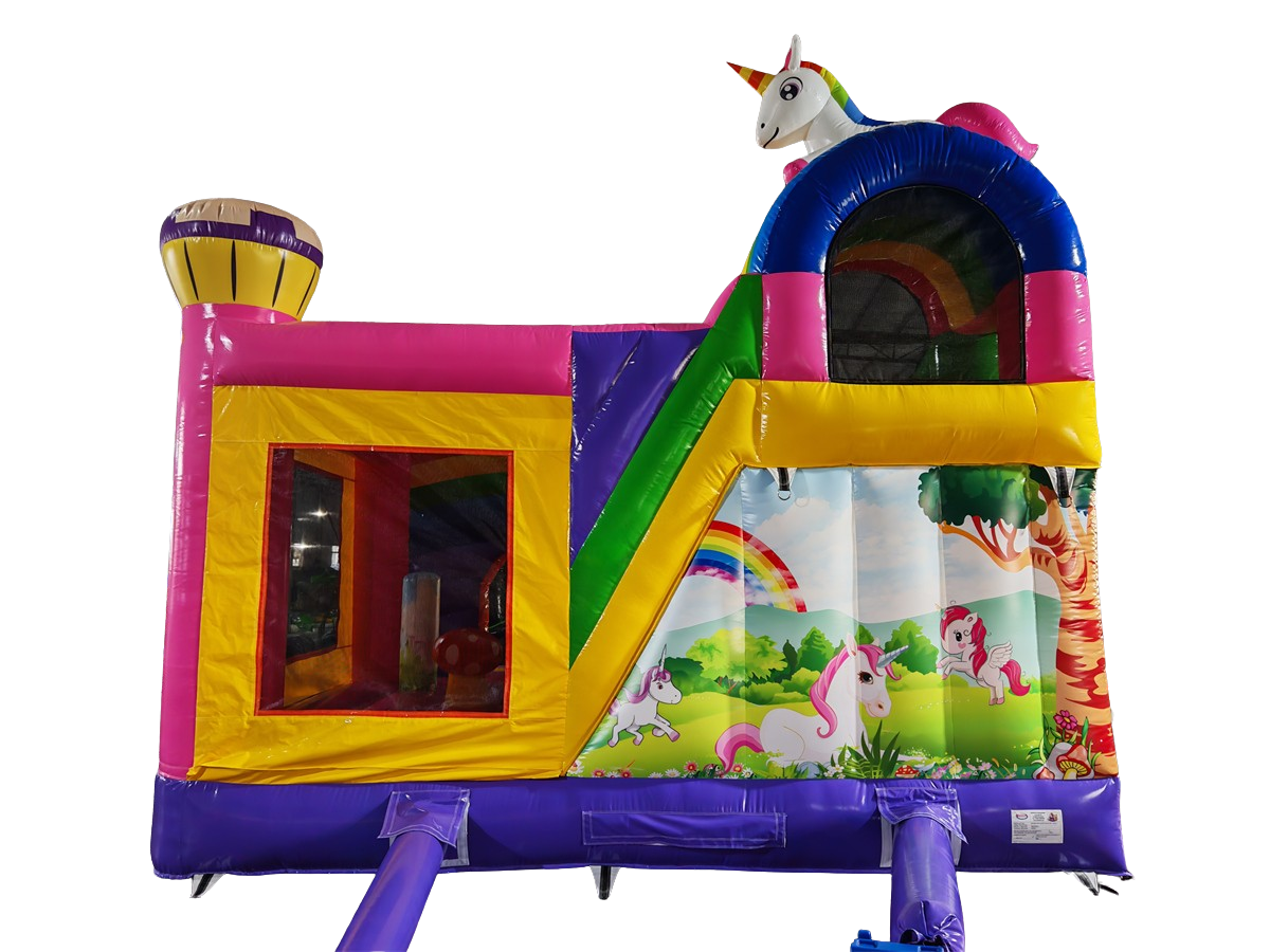 Springkussen eenhoorn - met glijbaan - 5x5 m 