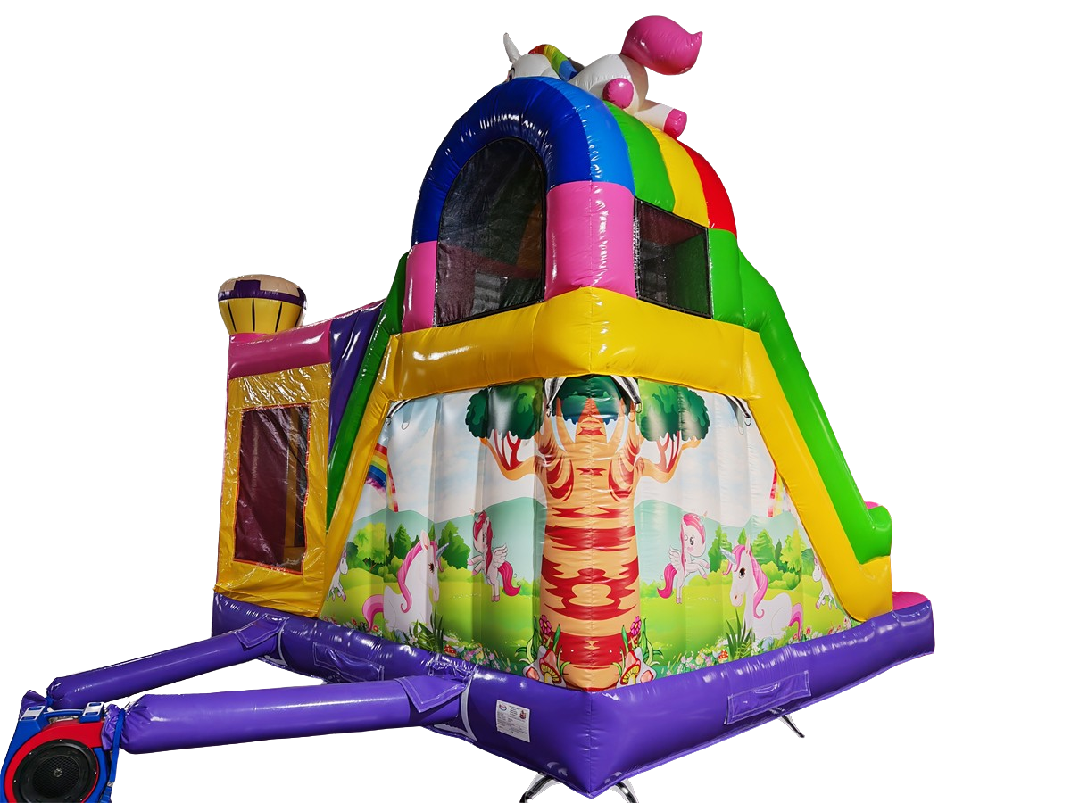 Springkussen eenhoorn - met glijbaan - 5x5 m 