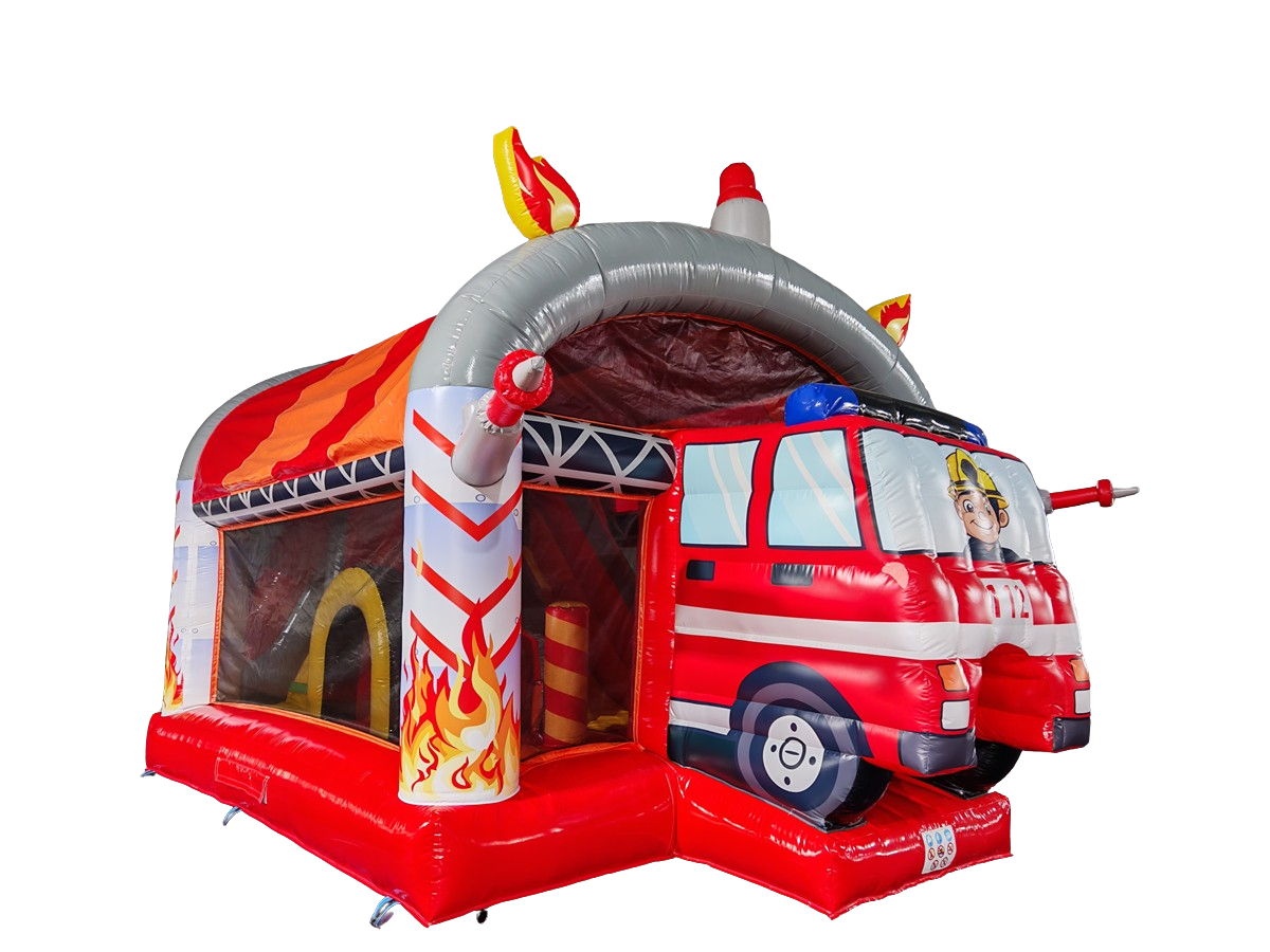 Springkussen brandweer - met glijbaan en dak - 5x5 m 