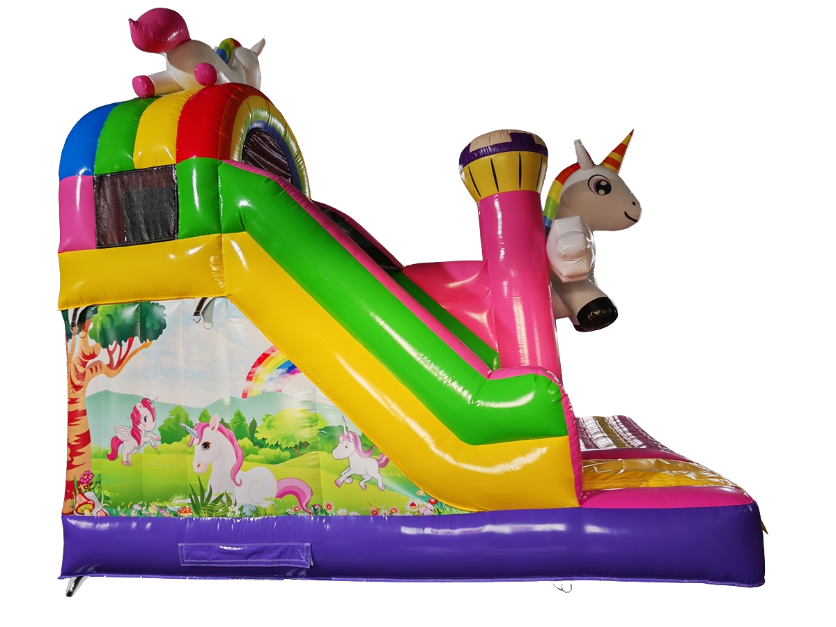 Springkussen eenhoorn - met glijbaan - 5x5 m 