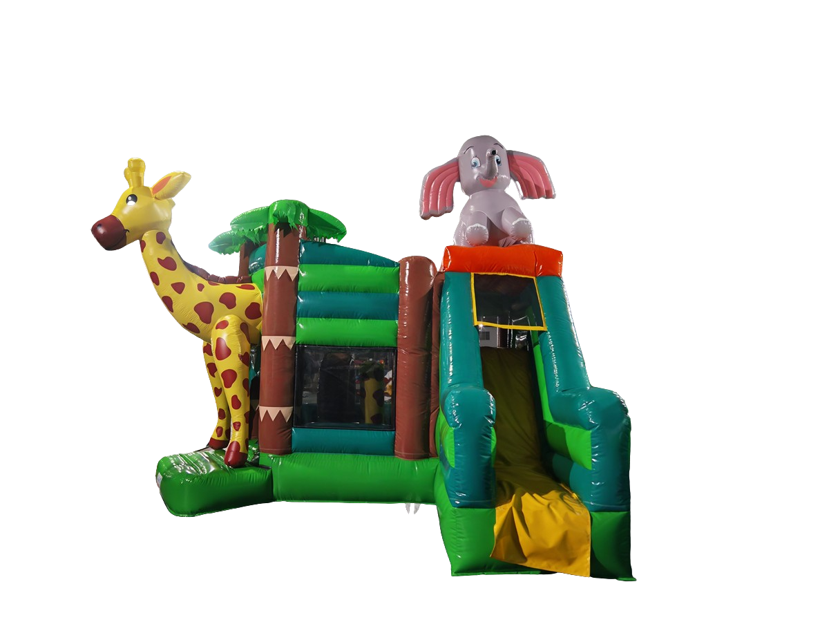 Springkussen jungle - met glijbaan - 5x4,5m 