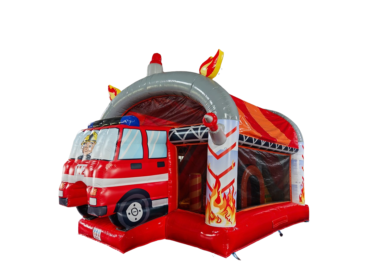 Springkussen brandweer - met glijbaan en dak - 5x5 m 